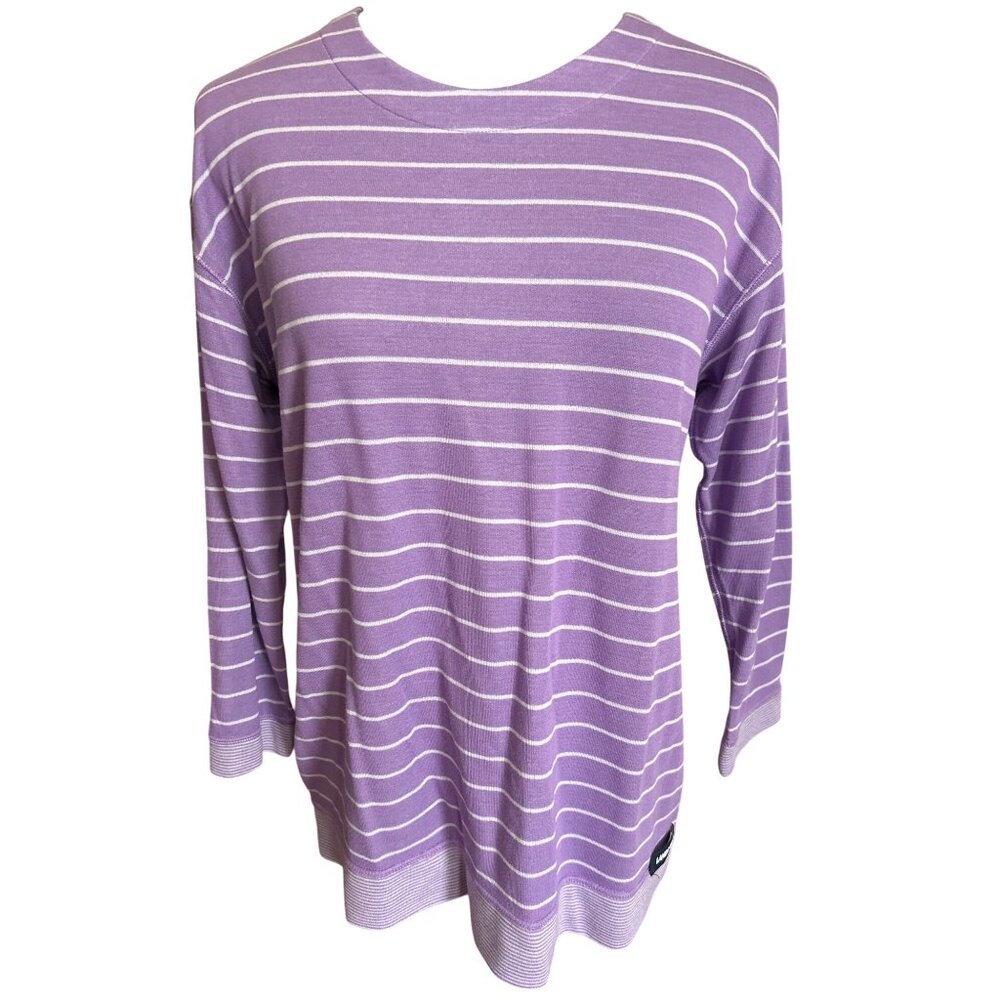 Lands End Reversible Purple Striped 3/4 Sleeve Top Size Medium Stretchy Casual